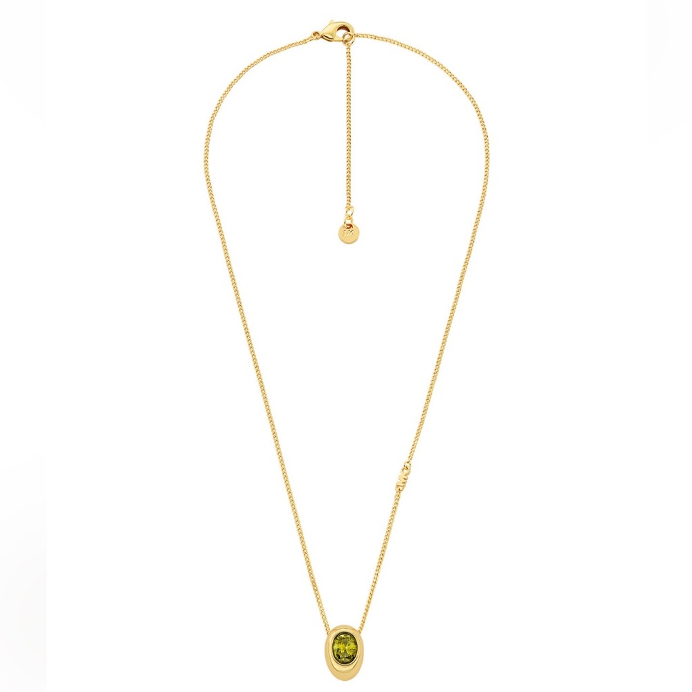 NEW!! Michael Kors Gold-Tone Peridot Oval Stone Pendant Necklace - Picture 2 of 9